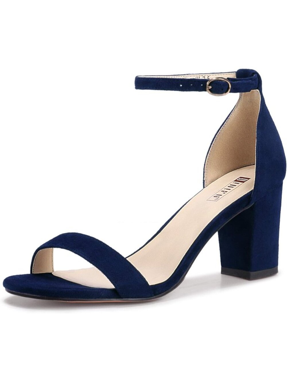 Women's Blue Suede Adjustable Ankle Strap Open Toe Chunky Short Heel Sandals